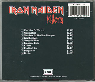 IRON MAIDEN / Killers back cover