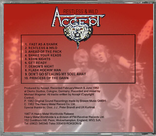 ACCEPT / Restless and Wild | back cover scan